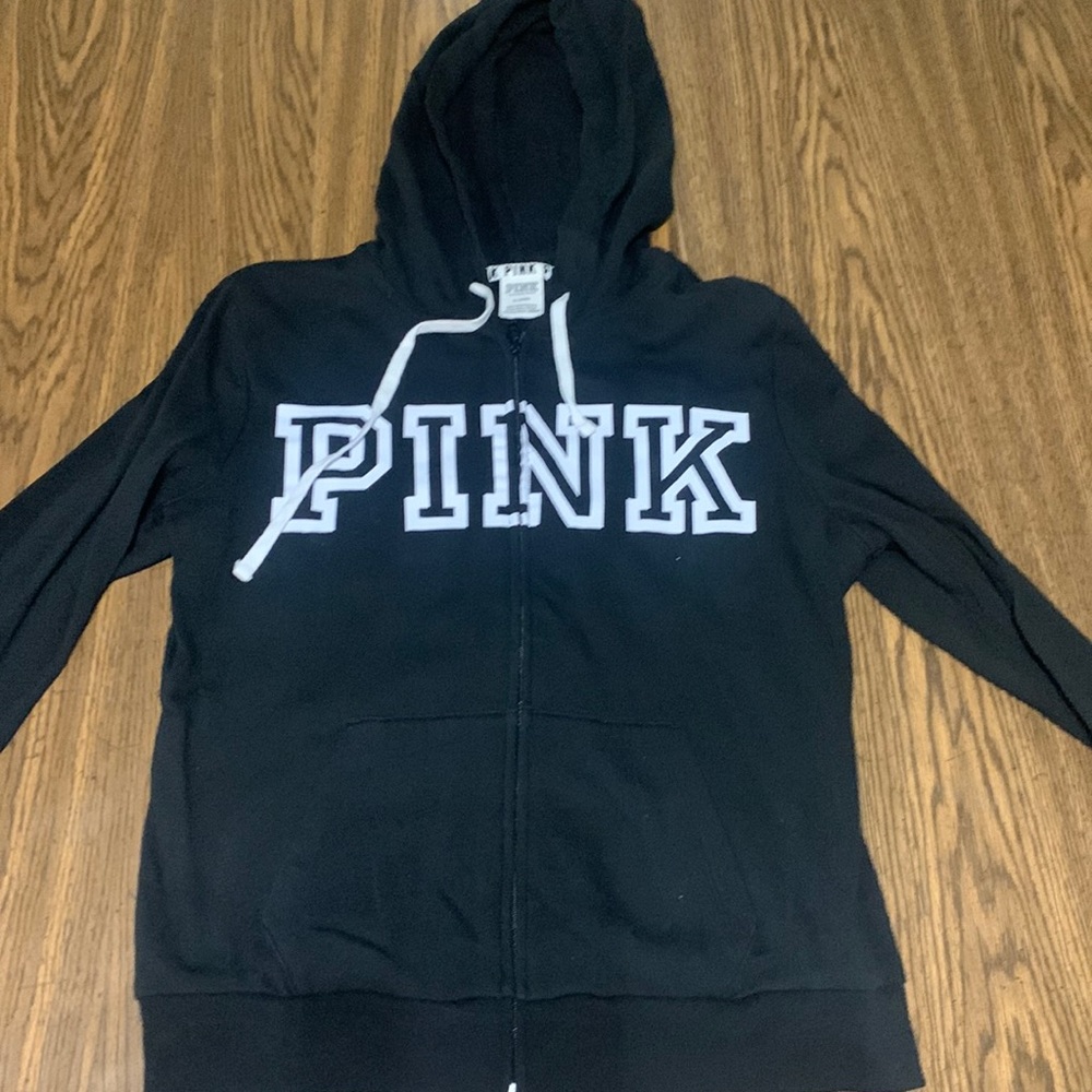 PINK black zip hoodie light weight